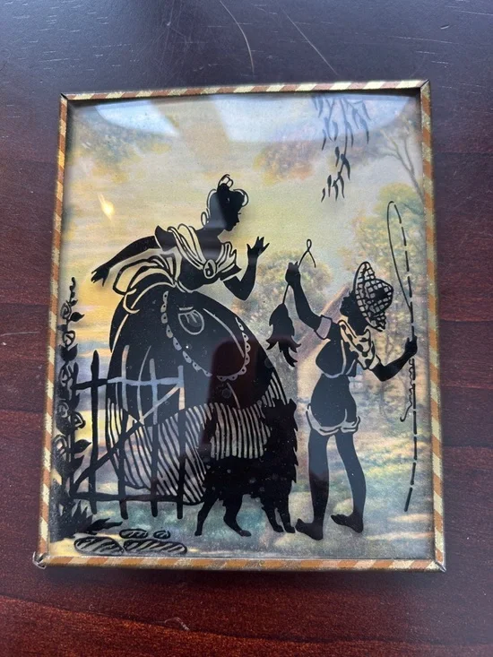 Vintage Silhouette Children Fishing & Play Wall Art - Black on Pastel Background - Picture 2 of 5